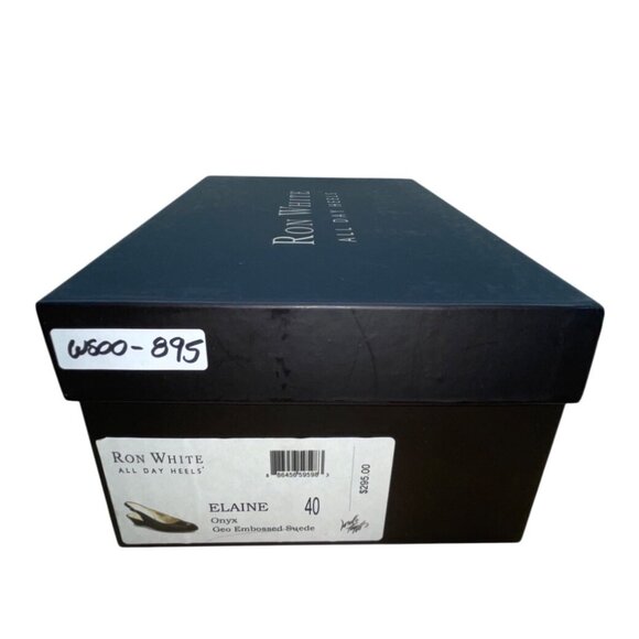 Ron White Elaine Onyx Black Geo Embossed Suede Peep Toe Slingback Wedges Size 40 - Picture 9 of 9